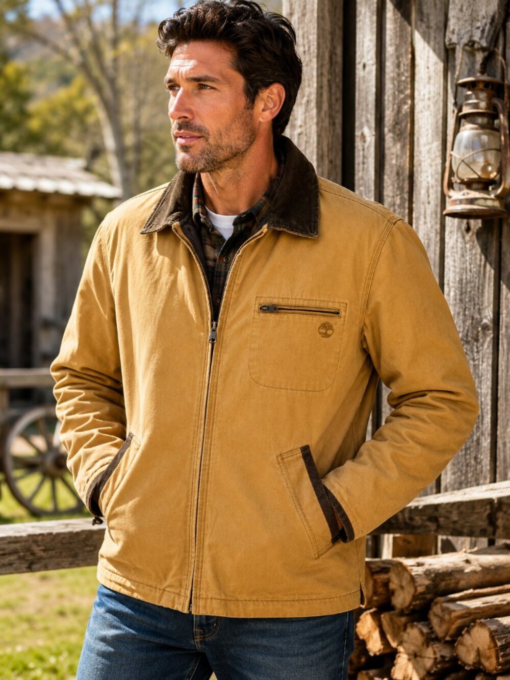 Timberland Quilted Canvas Work Jacket Duck Chore Coat XL Tan Brown